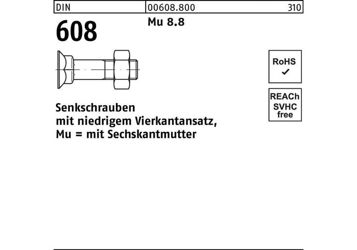 Produktbild Senkschraube DIN 608 m.4-kantansatz/6-kantmutter M 10 x 50 Mu 8.8