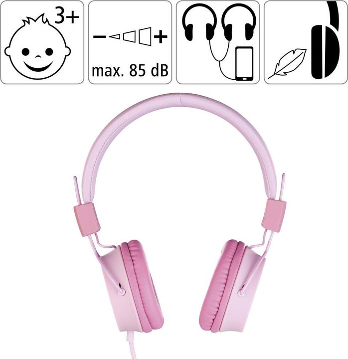 Image du produit Thomson HED8100P Casque d'écoute pour enfants, supra-auriculaire, avec câble, limiteur de volume, rose