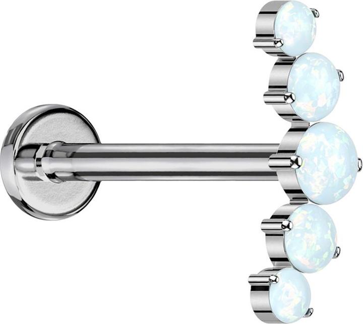 Produktbild Star Piercing Micro Labret Innengewinde silber gebogen silber fünf Opale weiss (Titan G23, ohne Messing)