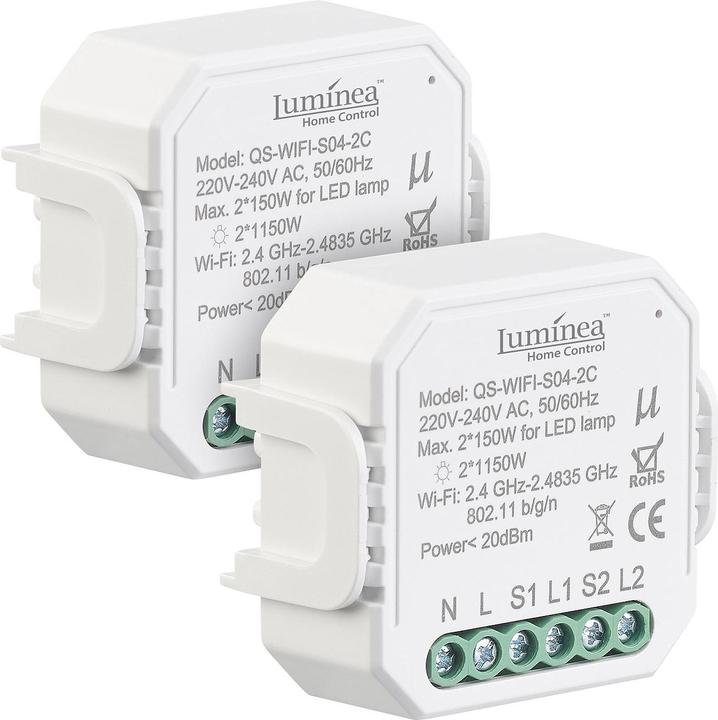 Produktbild Luminea 2er-Set WLAN-Unterputz-2-Kanal-Lichtschalter mit Sprachsteuerung