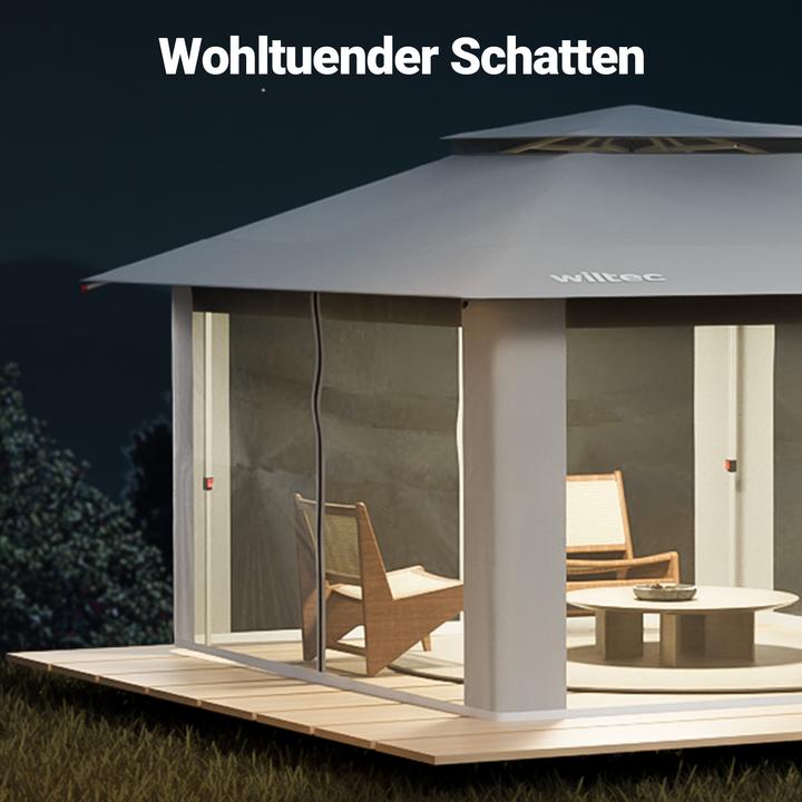 Produktbild Wiltec Faltpavillon Moskitonetz 4x4m hellgrau Gartenpavillon Partyzelt Pavillion (400 cm, 400 cm)