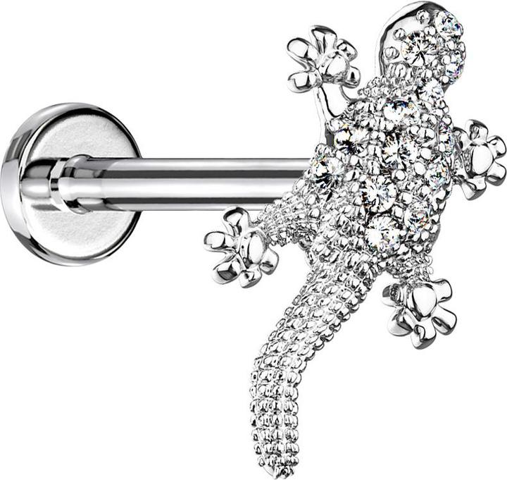 Image du produit Star Piercing Micro Labret femelle argenté lézard avec cristaux (Acier chirurgical 316L, Laiton)