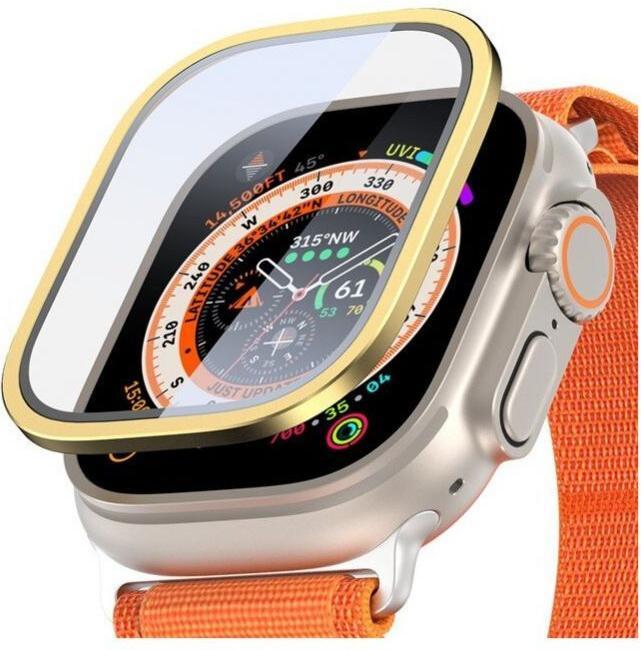 Dux Ducis Flas gehärtetes Glas mit Aluminiumrahmen für Apple Watch Ultra 49 mm – Gold (Aluminium, Gehärtetes Glas, Metall)