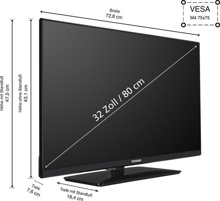 Actual product image Telefunken XH32N750M (80 cm (32 inch), black, WXGA, triple tuner, media player) (32", LED, HD, 2024)
