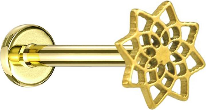 Produktbild Star Piercing Micro Labret Innengewinde vergoldet Lotusblume von oben (Chirurgenstahl 316L, ohne Messing)