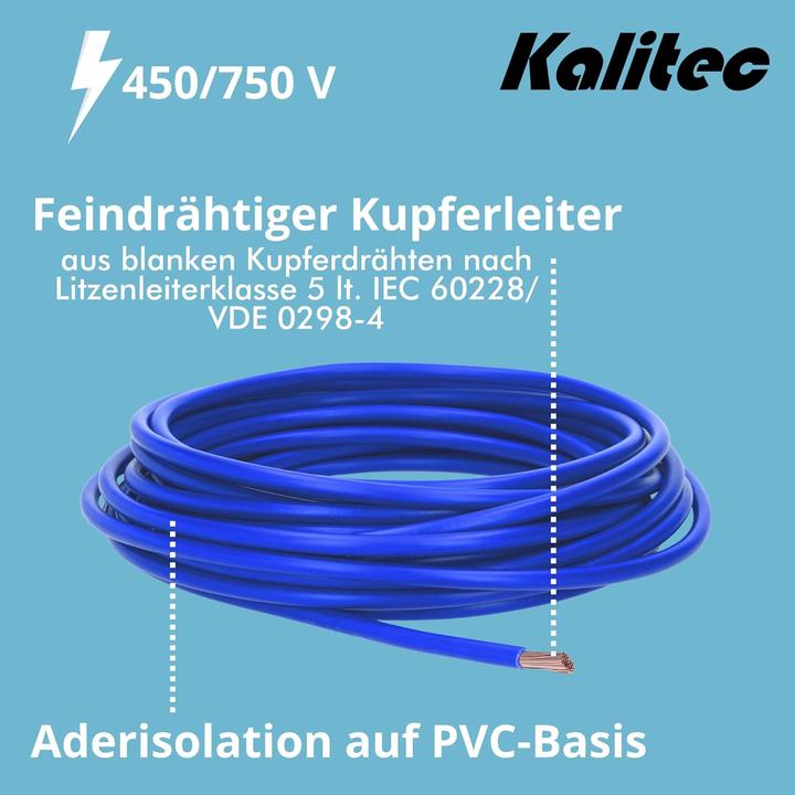 Actual product image Kalitec 10 metre H07V-K 1.5 mm² dark blue wiring cable I flexible core cable I PVC single core (10 m)