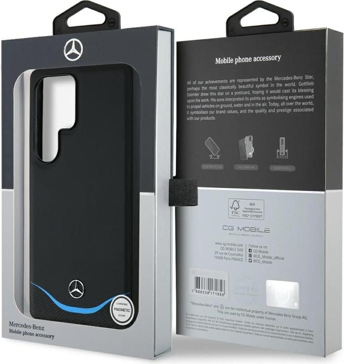 Actual product image Mercedes Leather Contrasted Blue Horizontal Curve MagSafe Case for Samsung Galaxy S25 Ultra - Black (Samsung Galaxy S25 Ultra)