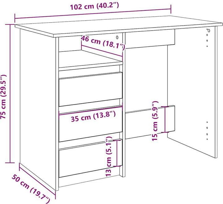 Actual product image VidaXL Desk Grey Sonoma 102x50x75 cm Wood-based office desk Table (102 x 50 x 75 cm)