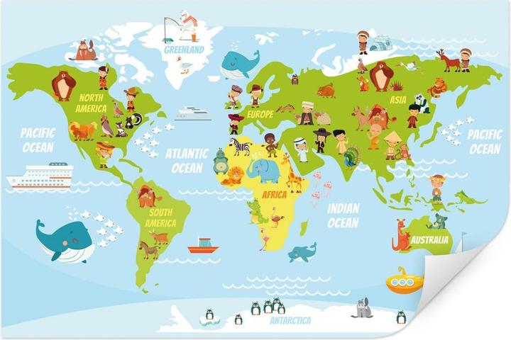 Immagine prodotto Trenddeko Mappa del mondo divertente per bambini (80 x 50 cm)