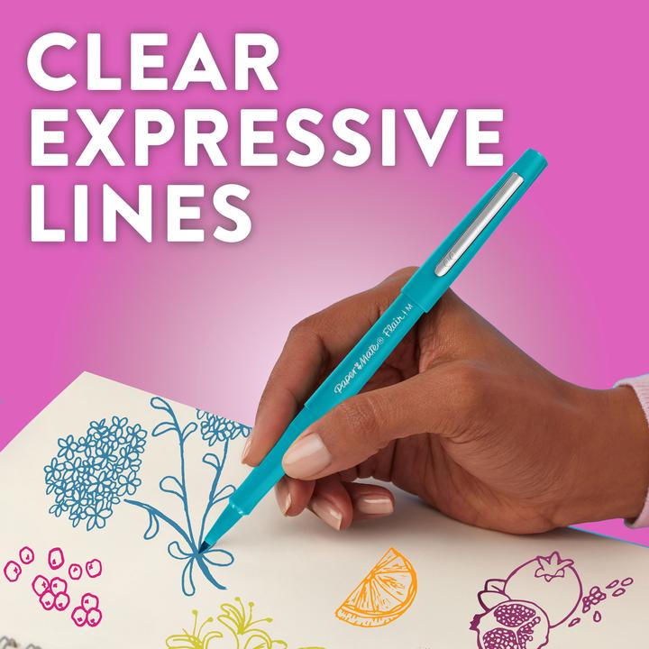 Image du produit Paper Mate Flair Candy Pop (Lilas, Salted Caramel, raisin, Orange, Framboise, Fleur de souci, Blueberry Bubblegum, Vert clair, Marron, 16 x)