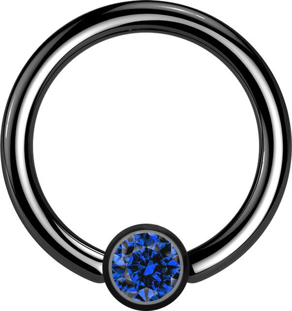 Image du produit Star Piercing Micro Closure Anneau noir Cylindre Cristal bleu foncé (Acier chirurgical 316L, sans laiton)