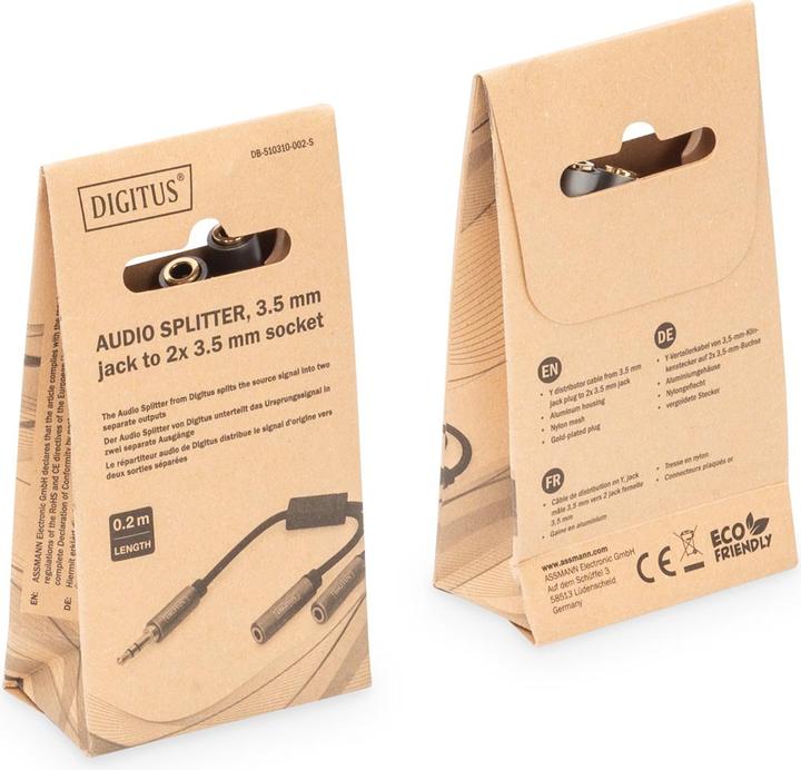Produktbild Digitus Audio Splitter, 3,5 mm Klinke auf 2x 3,5 mm Buchse (0.20 m)