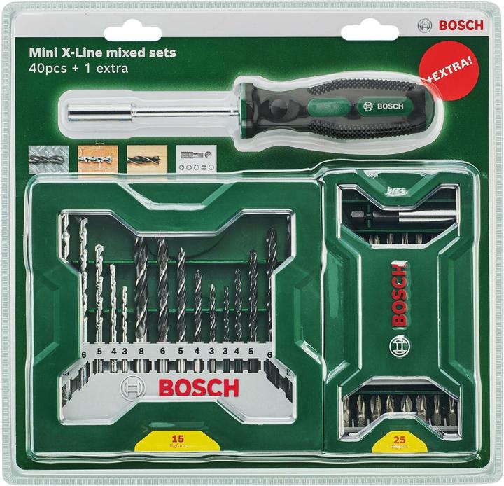 Produktbild Bosch Zubehör 25+15+1 Mini-X-Line Sets plus Griff (3-8 mm (Holzbohrer))