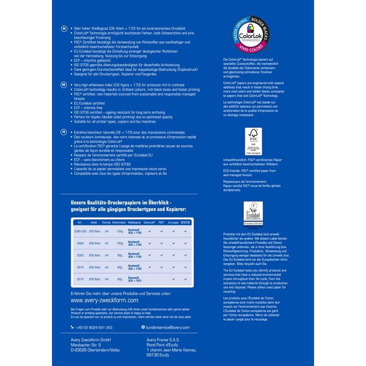 Produktbild Avery Drucker- und Kopierpapier (90 g/m², 500 x, A4)