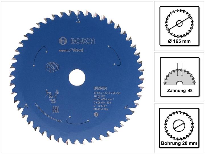 Produktbild Bosch Professional Zubehör Akku-Kreissägeblatt Expert for Wood, 165 x 1,5/1 x 20, 48 Zähne
