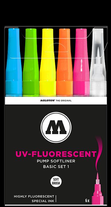 Molotow Set de 6 Softliner fluorescent rèactif UV - GRAFX UV - 1mm - basique 1 - 16.2 cm (Sortiert, 1 mm, 6 x)