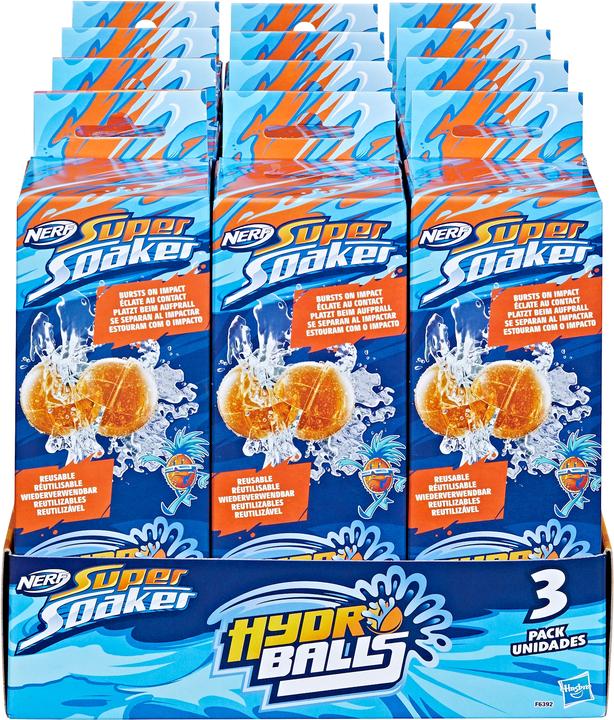 Image du produit Nerf Paquet de 3 balles Super Soaker Hydro Balls, réutilisables et remplissables à l'eau.