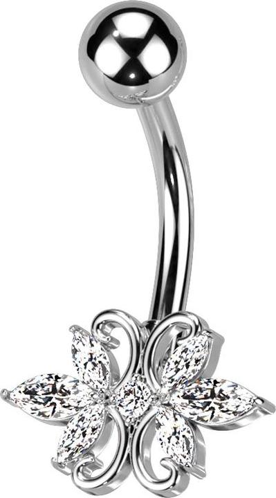 Image du produit Acha Direct Banane silber mit Kugel doppel Herz Kristalle silber (Acier chirurgical 316L, Laiton)