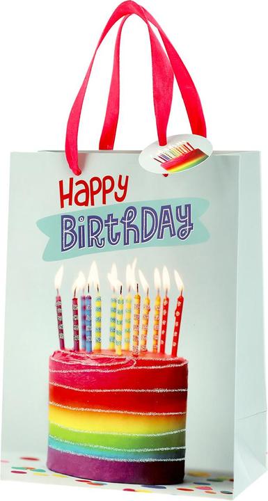 Produktbild Natura Punto Geschenktüte aus Kraftpapier mit Henkel und Anhänger, Happy Birthday Torte, 17 x 23 x 9 cm (Geschenktüte, 1 x)