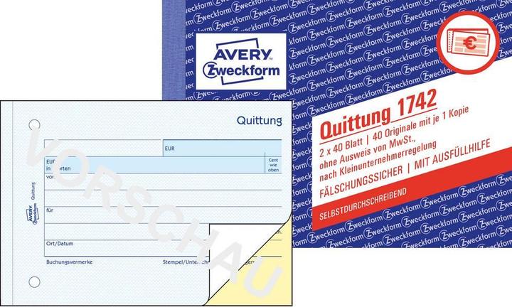 Produktbild Avery Quittung Kleinunternehmer ohne MwSt., A6 quer (40 x)
