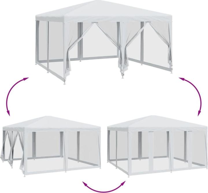 Immagine prodotto VidaXL Partyzelt Pavillon Festzelt mit 8 Mesh-Seitenteilen Weiss 4x4m HDPE (400 cm, 400 cm)