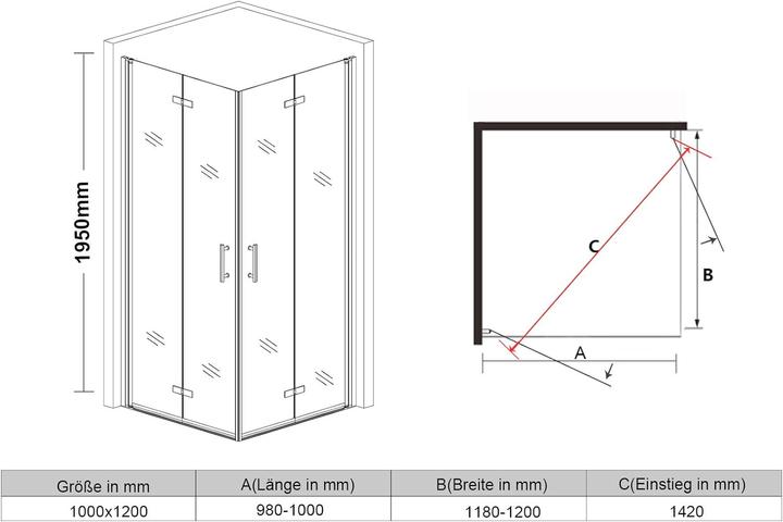 Image du produit SONNI Cabine de douche d'angle 195 cm 100x100x195 cm (195 cm, 100 cm, 195 cm)