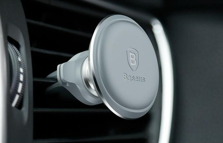 Actual product image Baseus Magnetic Air Vent Car Mount Holder with cable clip (silver)
