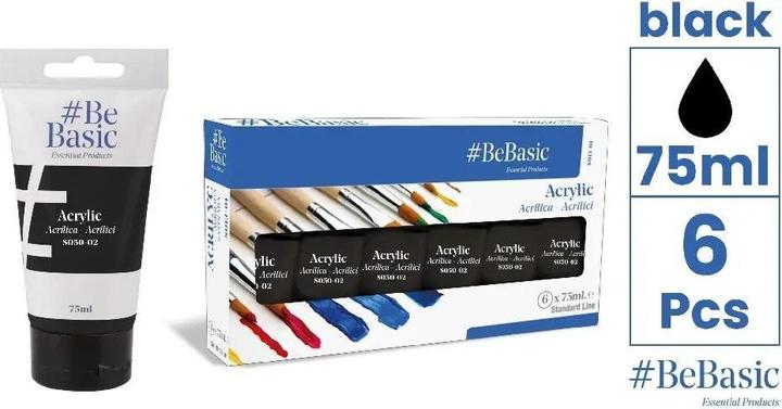 Produktbild BeBasic Acrylfarbe - Schwarz 75ml (6 Stück) (Schwarz, 75 ml)