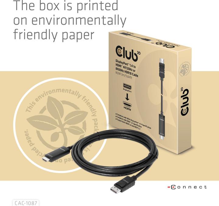 Image du produit Club 3D HDMI (Typ A) — DisplayPort (3 m, DisplayPort)