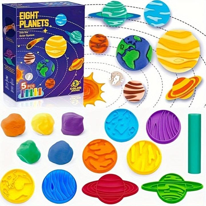 Image du produit Activity Board Set d'argile à modeler pour enfants - 14 pièces en pâte à modeler sur le thème de l'espace avec des