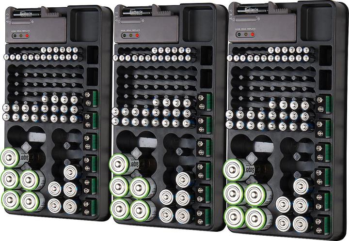 Produktbild TKA 3er-Set 2in1-Batterie-Organizer für 98 Batterien inkl. mit Batterie-Tester