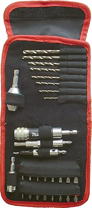 Productafbeelding Makita Bitset 29 stuks + boormachine (2.5, 3.2, 3.5, 4, 4.5, 5, 5.5, T10, T15, PH1, PH2, PH3, PZ1, PZ2, PZ3, PZ0, SL6, SL5, S2, SL4, SL7, 1x snelspanhouder, 6 mm Ø, Bits 25mm 1x PH0 per stuk, Snelschroevendraaier 3-delig, Vierkant S1, 1x magnetische bithouder)
