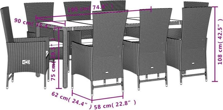 Image du produit VidaXL Ensemble salon de jardin 10 pièces avec coussins (90 cm)
