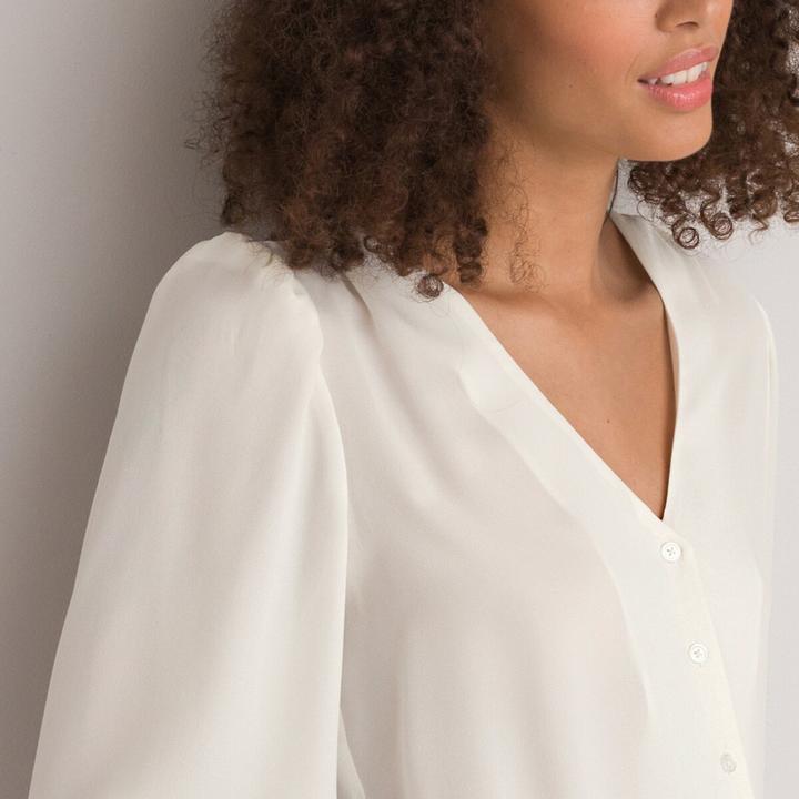 Actual product image La Redoute Collections Long-sleeved blouse with V-neckline (34)