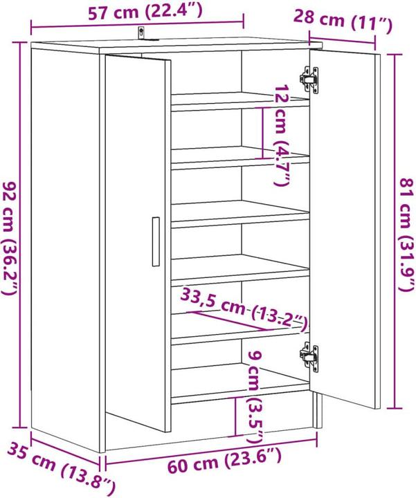 Image du produit VidaXL Schuhschrank Schuhregal Schuhaufbewahrung Schuhkommode Altholz-Optik (60 x 35 x 92 cm)