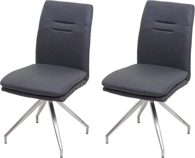 Produktbild Swisshandel24 2x Esszimmerstuhl HWC-H70, Küchenstuhl Lehnstuhl Stuhl, Stoff/Textil Edelstahl gebürstet dunkelgrau
