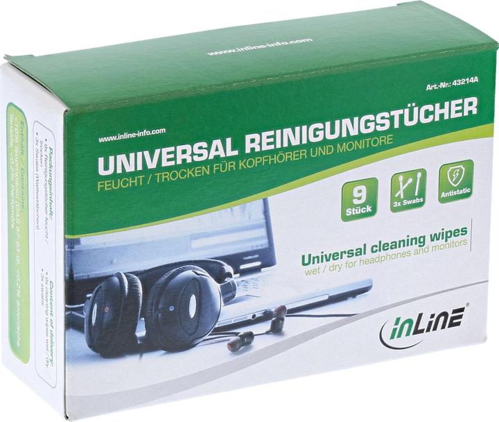 InLine Salviette universali per la pulizia bagnato/asciutto per cuffie e monitor (9 x)
