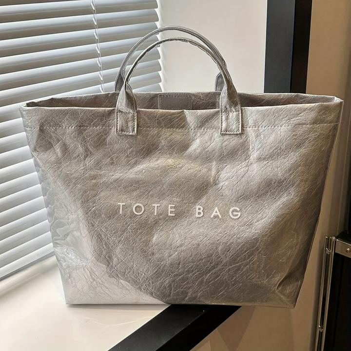 Only-Bags.Store Chic Preppy-Stil grosse Kapazität Tote Bag - Lightweight PVC & Kraftpapier mit Magic Tape Closure