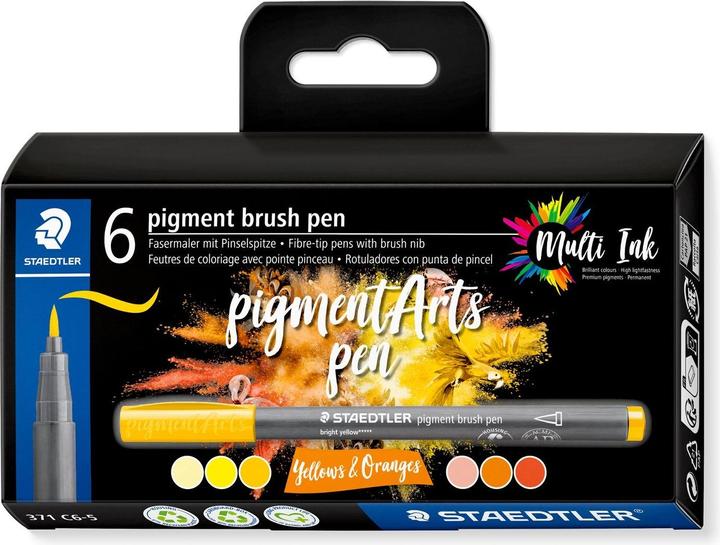 Actual product image Staedtler Fibre-tip pens Pigment Arts Brush Pen Yellows & Oranges (Yellow, 6 x)