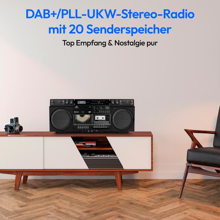 Produktbild Medion LIFE® P66538 Retro-Boombox DAB+/PLL-UKW Radio, Bluetooth® 5.3 für das Abspielen von Smartphone & Co (FM, DAB+, Bluetooth)