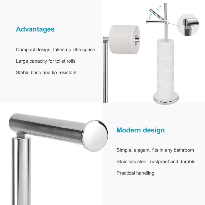 Actual product image Intirilife Freestanding Stainless Steel Toilet Paper Holder Paper Roll Stand in Silver - Height 55 cm