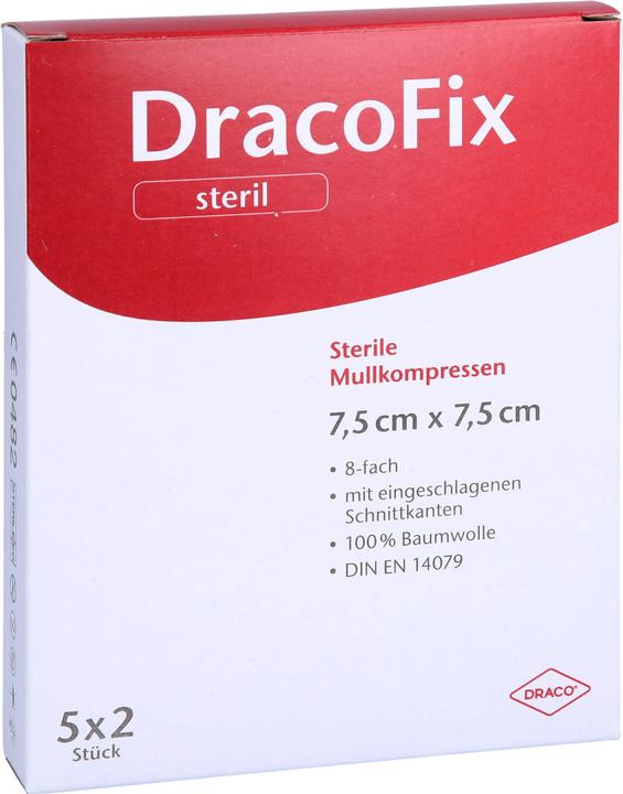 Actual product image Dracco DracoFix gauze compresses sterile 8x 7.5 x 7.5 cm, 10 compresses