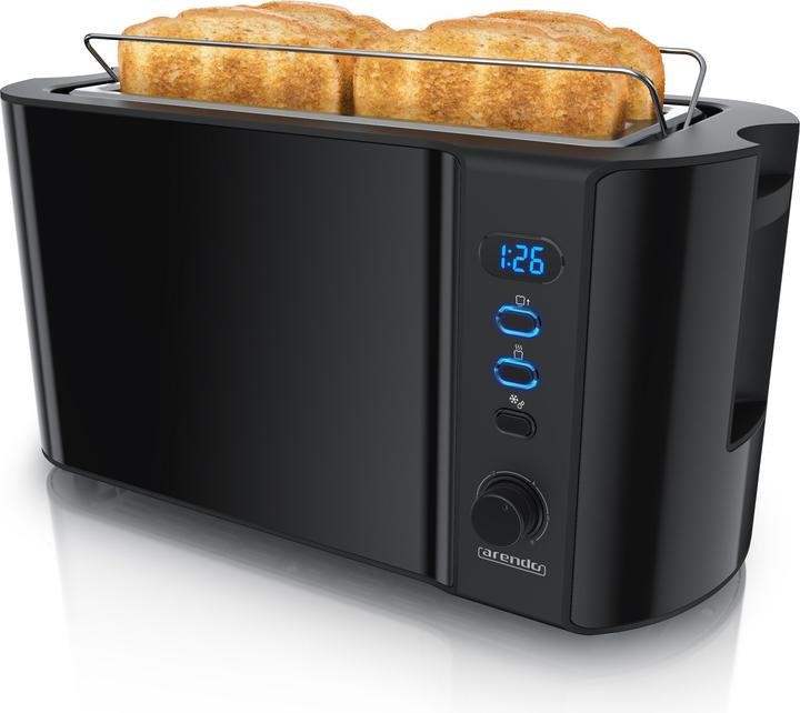 Produktbild Arendo Toaster Langschlitz Edelstahl 4 Scheiben, Brötchenaufsatz, Display mit Restzeitanzeige, Doppelwand