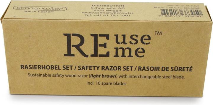 Produktbild ReUseMe Rasierhobel aus Holz hellbraun mit Stahlklinge inklusive 10 Ersatzklingen
