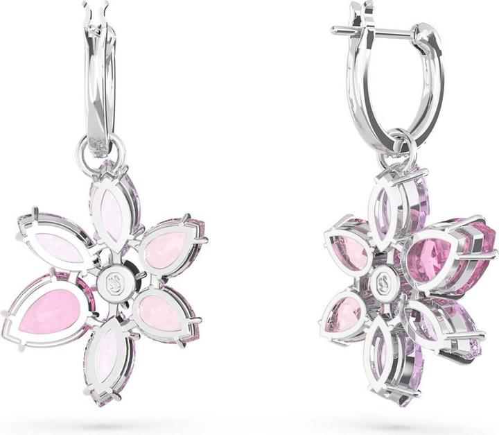 Actual product image Swarovski Gema Drop Earrings Various Cuts Flower Pink (Swarovski Metal)