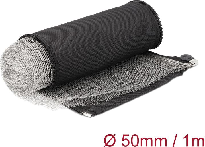Produktbild Delock EMV Abschirmgeflechtschlauch mit Reissverschluss hitzebeständig 1 m x 50 mm schwarz (Kabelschlauch, 100 cm)