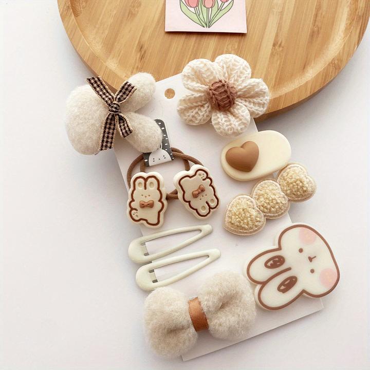 Produktbild Activity Board 9/10Stück Niedliche Cartoon Plüsch Haarspangen Haargummis Set Dekoratives Haar Zubehör