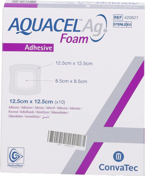 Actual product image Aquacel Ag Foam Adhesive 12.5x12.5 cm dressing, 10 pcs VER