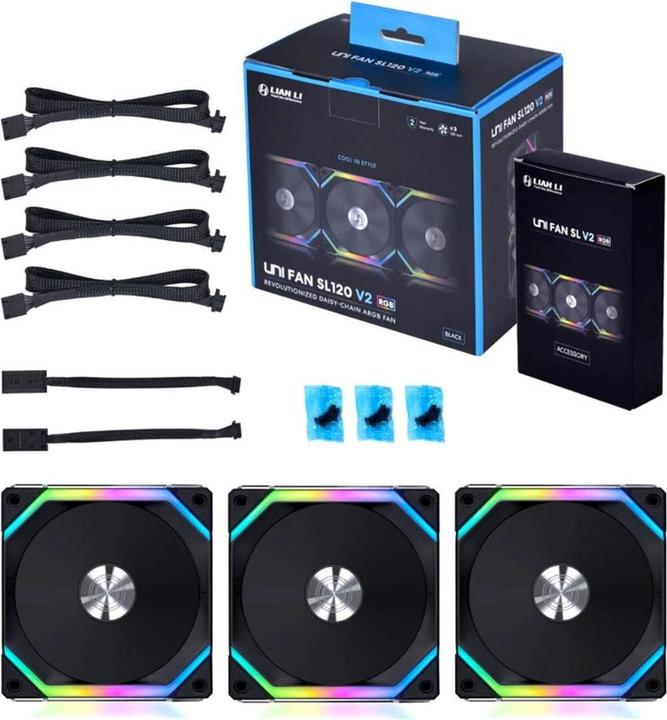 Produktbild Lian-Li UNI FAN SL120 V2 ARGB-PWM-Lüfter, 3er-Pack - 120 mm, schwarz (120 mm, 3 x)
