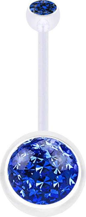 Star Piercing Banane transparent mit Kugel Kristall dunkelblau und Kugel Kristall dunkelblau Epoxy Schutzschicht (Bioflex, ohne Messing)